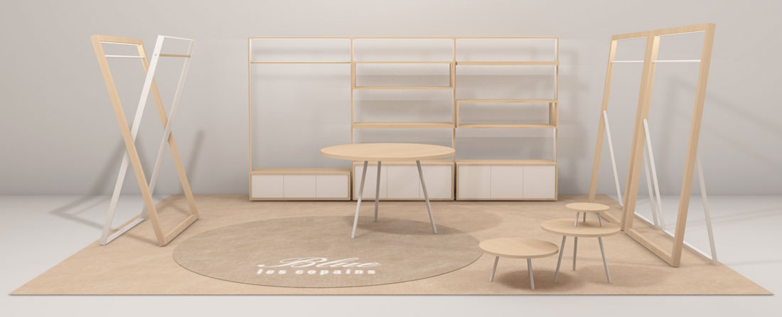 concept store blue les copains minimal wood easy chic mazzocchiciani mazzocchi ciani