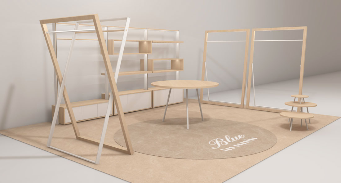 concept store blue les copains minimal wood easy chic mazzocchiciani mazzocchi ciani